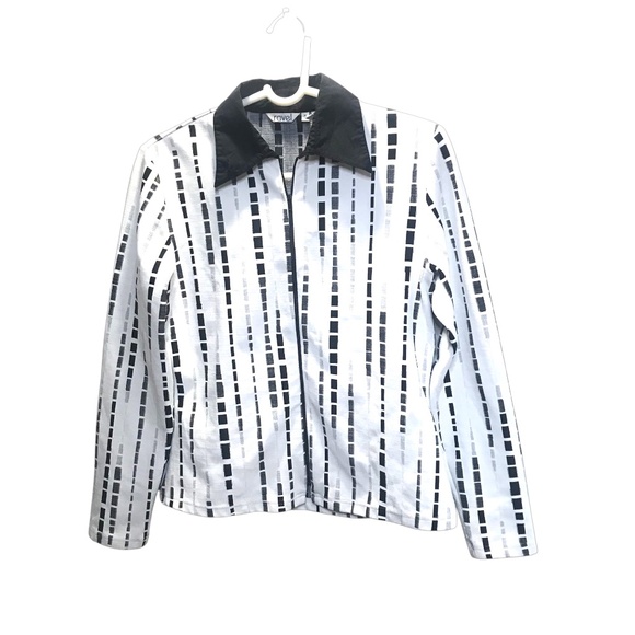 Ravel Black & White Geometric Print Jacket | Retro Mod Style Zip Front Top M - Picture 1 of 14